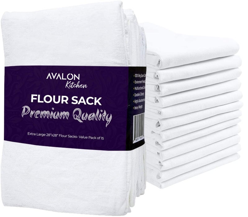 Avalon Kitchen Flour Sack Towels Pack of 15-28x28 Inches - 100% Cotton, Highly Absorbent Dish Towels for Drying Dishes, Durable Tea Towels for Kitchen, Multipurpose Kitchen Towels - Image 1